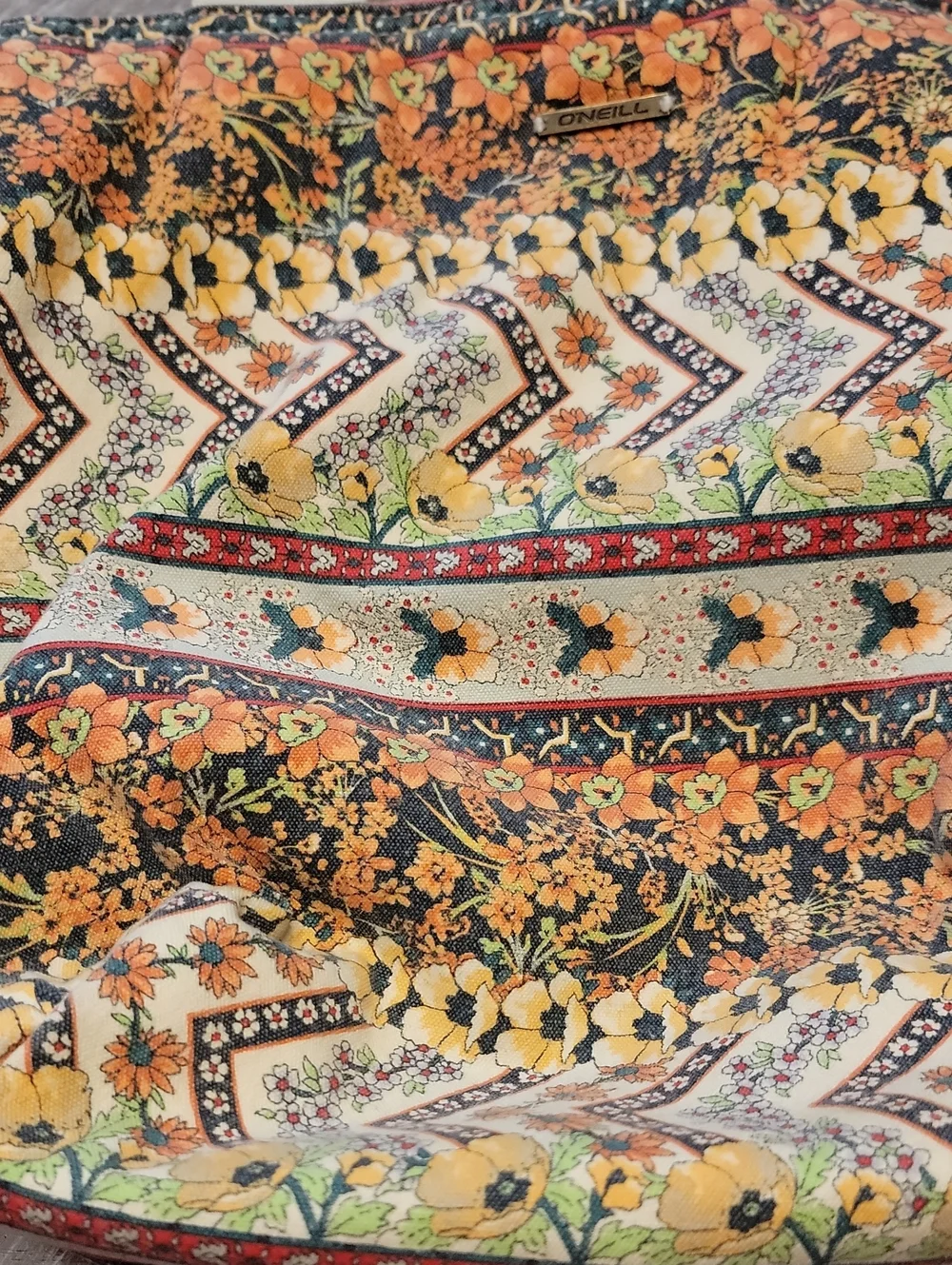 O'Neill Floral Canvas Tote Bag in Yellow & Cream